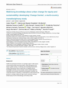 Screenshot of the first page of a research article "Mobilizing knowledge about urban change for equity and sustainability: developing ‘Change Stories’, a multi-country transdisciplinary study"